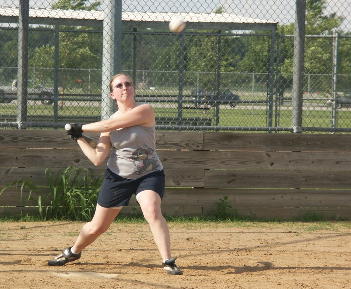 Enlisted are strong in softball as the bats were swinging and connecting continuously at the picnic.  Photo/ Tech Sgt. Dan Oliver