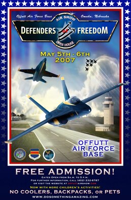 The U.S. Navy's Blue Angels and the U.S. Army's Golden Knights will headline Offutt's annual 2007 'Defenders of Freedom' Air Show May 5 and 6. (Air Force graphic by Josh Plueger)