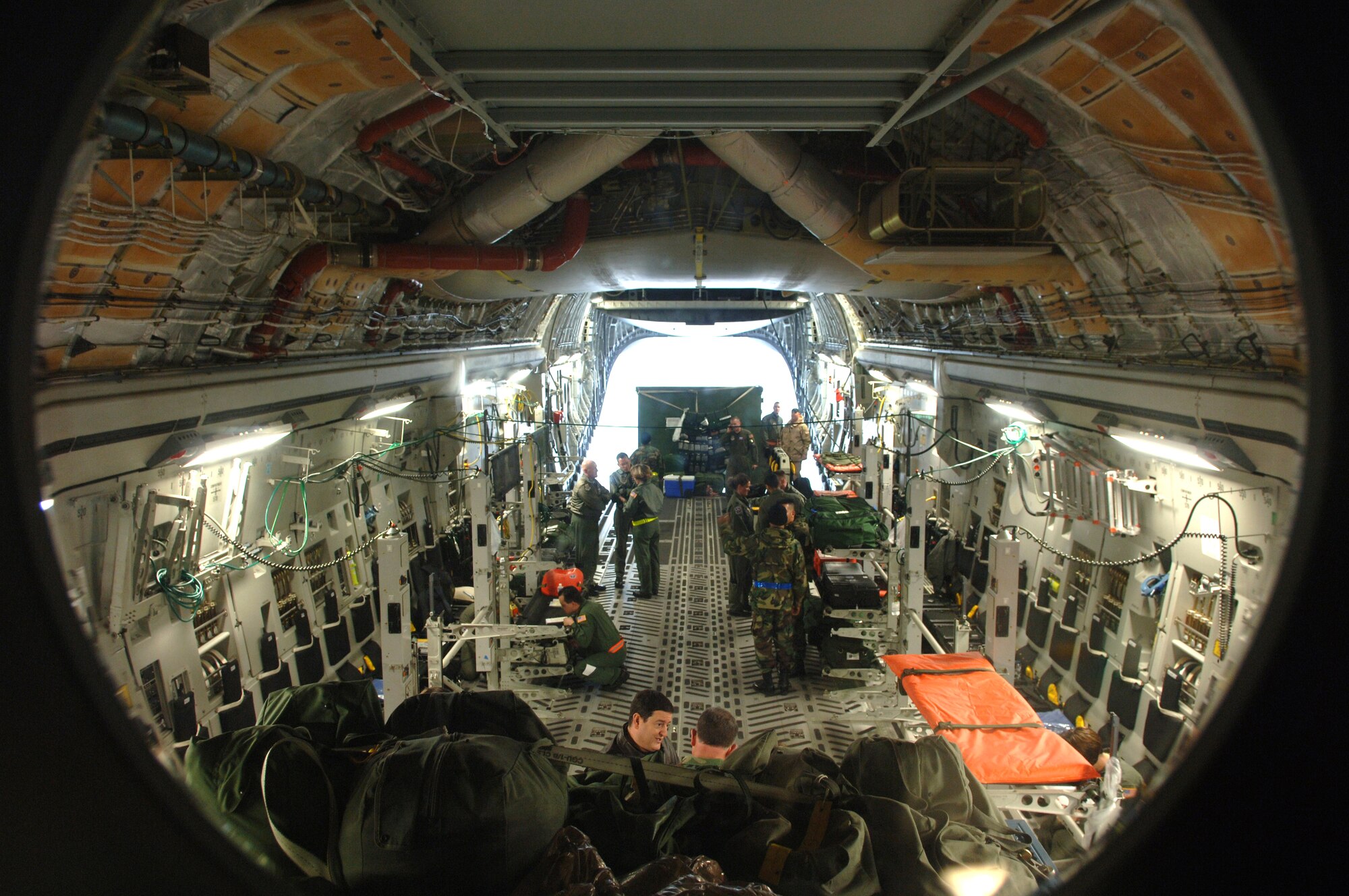 Bird’s-eye view of a medical evacuation setup on a C-17, which is run by the 86th Aeromedical Evacuation Squadron. The 86th AES received an “outstanding” following the recent ASEV visit. (U.S. Air Force photo/Senior Airman Chris Willis)
