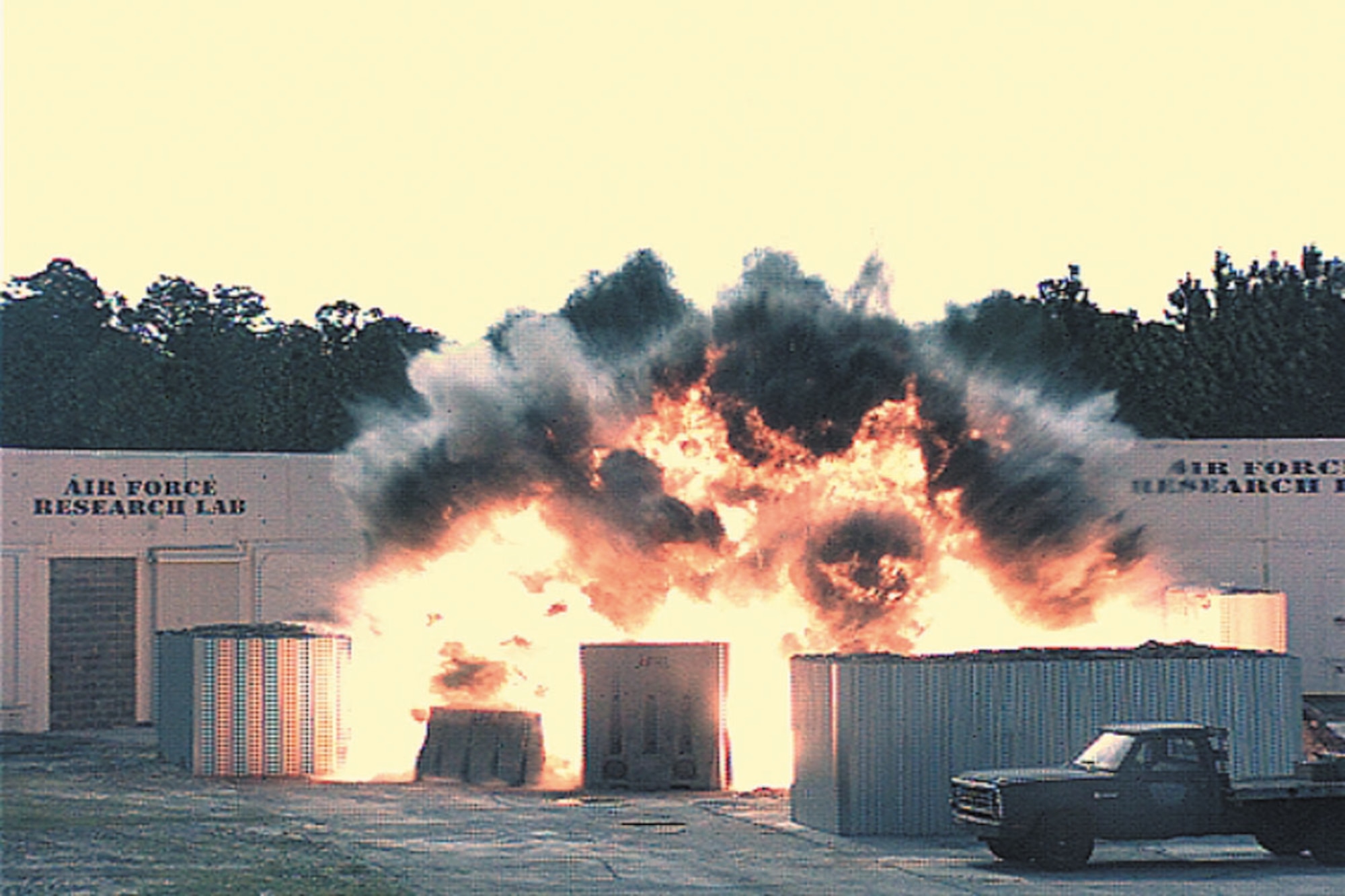 TYNDALL AIR FORCE BASE, Fla. --  A 500-pound explosive detonates at the Air Force Research Laboratory/Detachment 2 Sky X range here. The purpose of the experiment was to validate the blast protection provided by various earth and water-filled barriers, as well as evaluate two building walls in the experiment. (U.S. Air Force photo by Lisa Norman)
