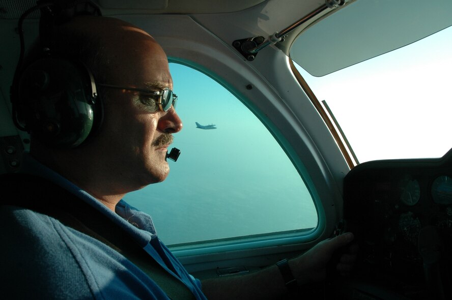 TYNDALL AIR FORCE BASE, Fla. --  Joe Cannizzo flies the Mitsubishi MU-2 flight training aircraft during an Air Battle Manager training mission. (U.S. Air Force photo by 1st Lt. Jon Quinlan)