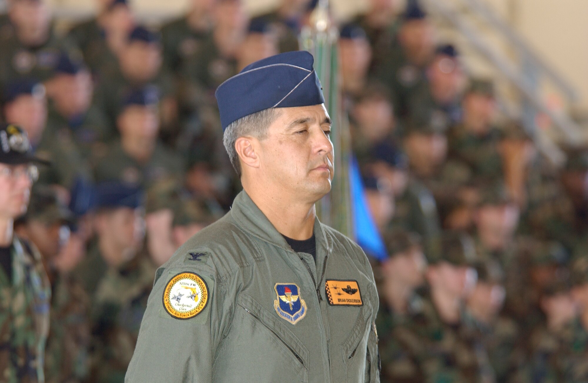 TYNDALL AIR FORCE BASE, Fla. --  Col. Brian Dickerson, 325th Fighter Wing vice commander, stands as commander of troops during the wing change of command ceremony. (U.S. Air Force photo by Lisa Norman)