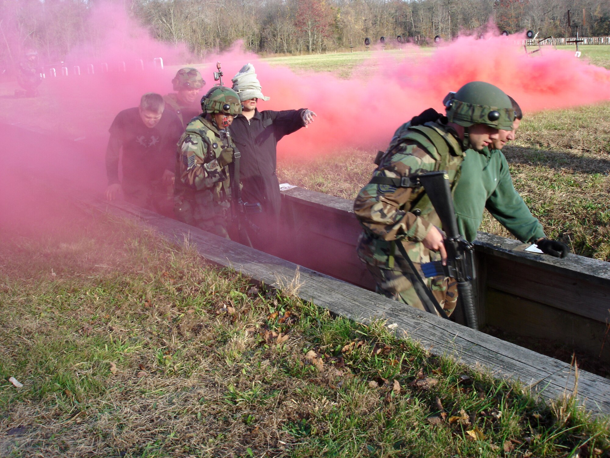 FORT DIX, N.J. -- Air Force students attending Contingency Skills Training make their way through a Combat First Aid training exercise here Nov. 14, 2006.  Each of the students attending the CST in November will deploy to locations within the U.S. Central Command Area of Responsibility sometime during the next year.