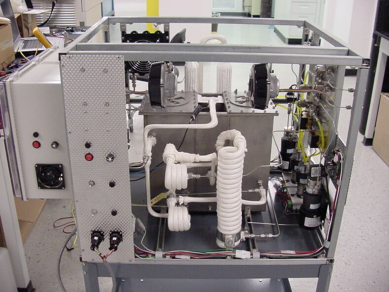 A 1.5 kW Logistic Fuel Processor, developed by AFRL/ML as a possible replacement for the Mobile Electric Power Generator, is shown above.  (Air Force photo)