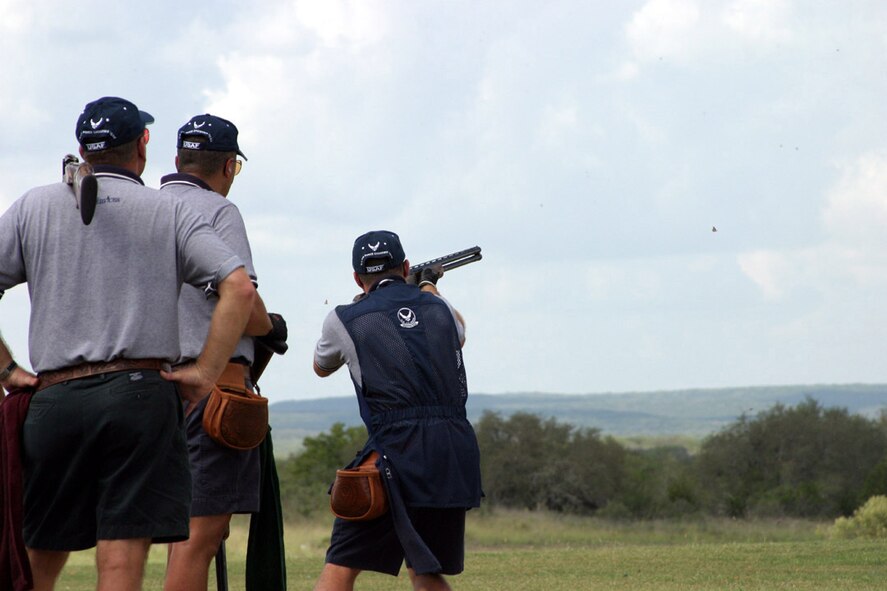 Master Sgt. John Barnes, 341st Missile Maintenance Squadron, shoots at a skeet target during competition at the Armed Forces Skeet Championships. He dominated in all events he participated in.