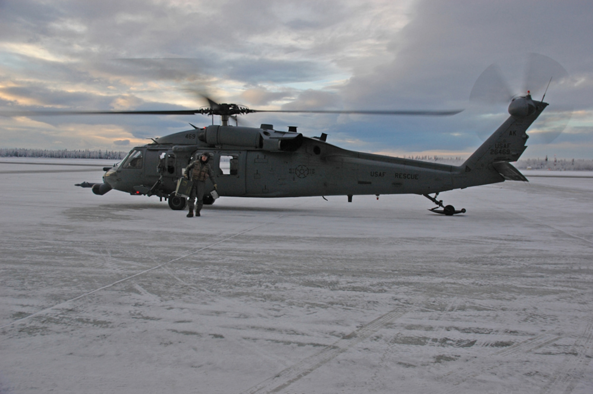 EIELSON AIR FORCE BASE, Alaska--A Pavehawk sits on the flightline after another successfully completed training mission is complete. (U.S. Air Force photo by Airman Nora Anton)