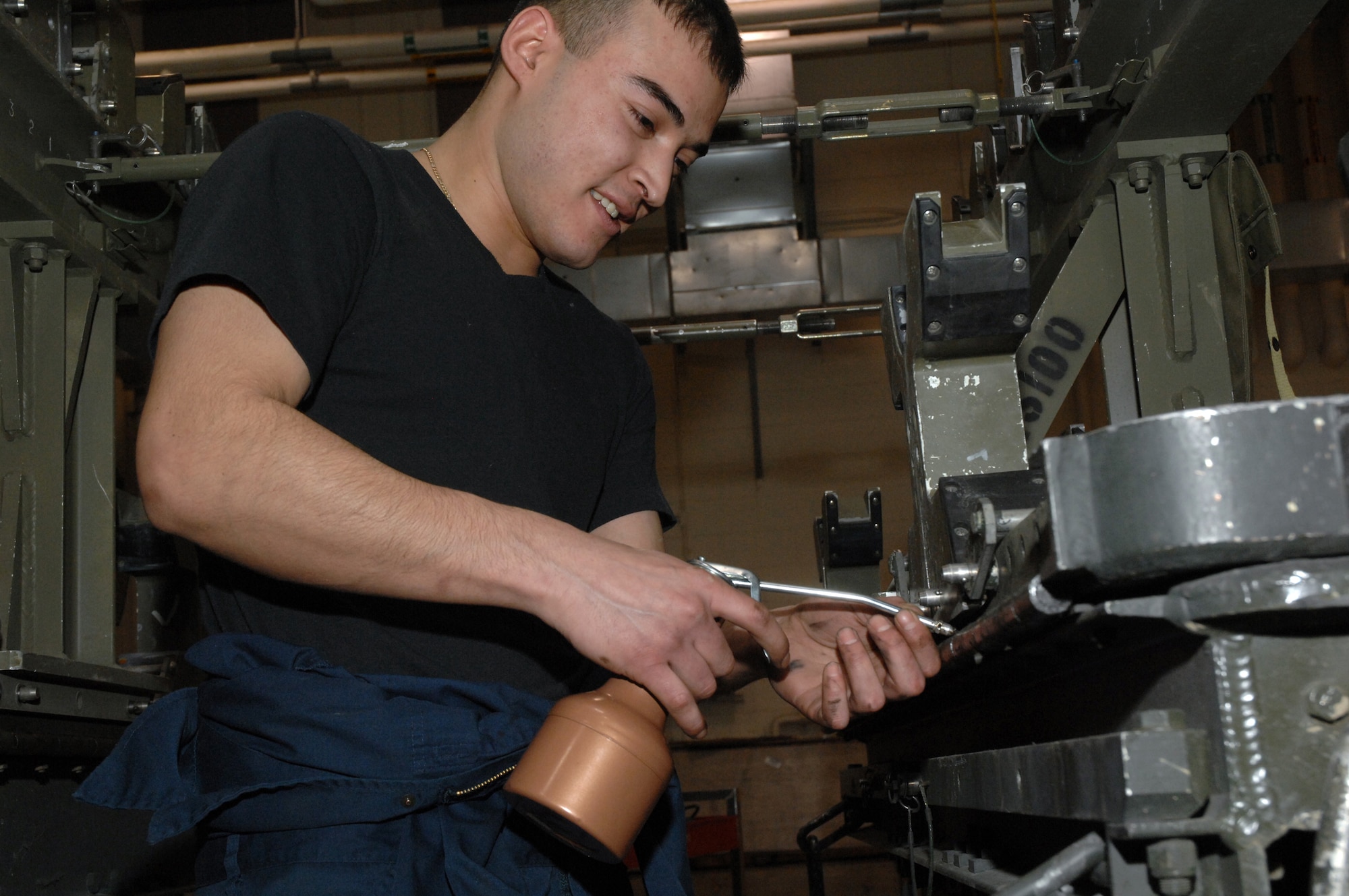 EIELSON AIR FORCE BASE, Alaska --  Airman Jaime Valle, 354th Maintenance Squadron, 354th Fighter Wing, conducts a 365 inspection on an MHU-141/M Munitions Handling Trailer here on 13 December. The inspection is a yearly operational and maintenance check on the trailer which can be configured to carry different munition types.
(U.S. Air Force Photo by Staff Sgt Joshua Strang)