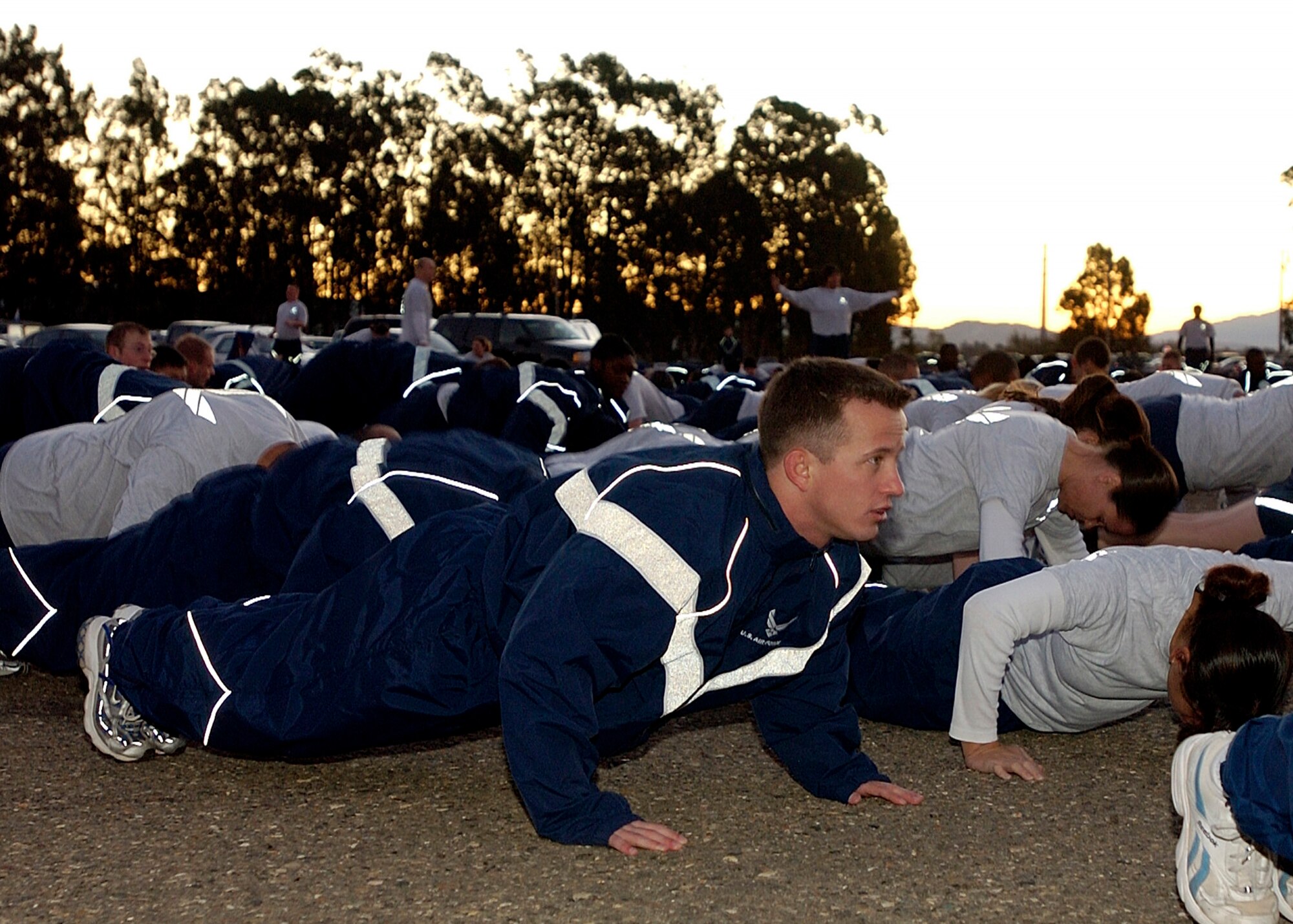 Staff Sgt. Jacob Beck, 30th Space Communications Squadron,  warms up before the 30th Space Wing's monthly Fit to Fight run December 7, 2006 here. The five-kilometer run takes place on the first Thursday of every month.  (U.S. Air Force photo by Airman 1st Class Stephanie Longoria)