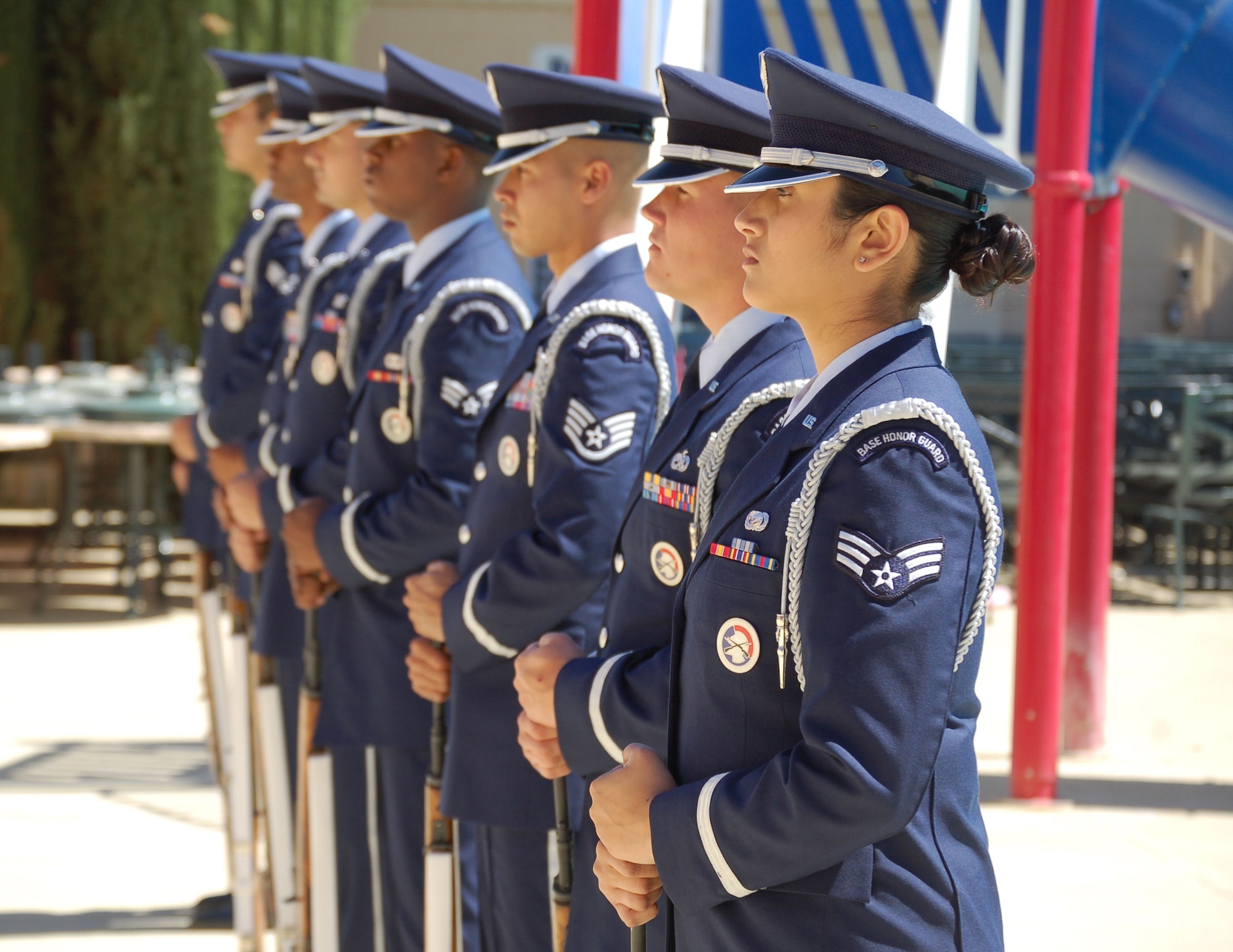 The Edwards Blue Eagles Honor Guard participated during the POW/MIA Ceremony here Sept. 14, 2006.  (Photo by Airman 1st Class Julius Delos Reyes)