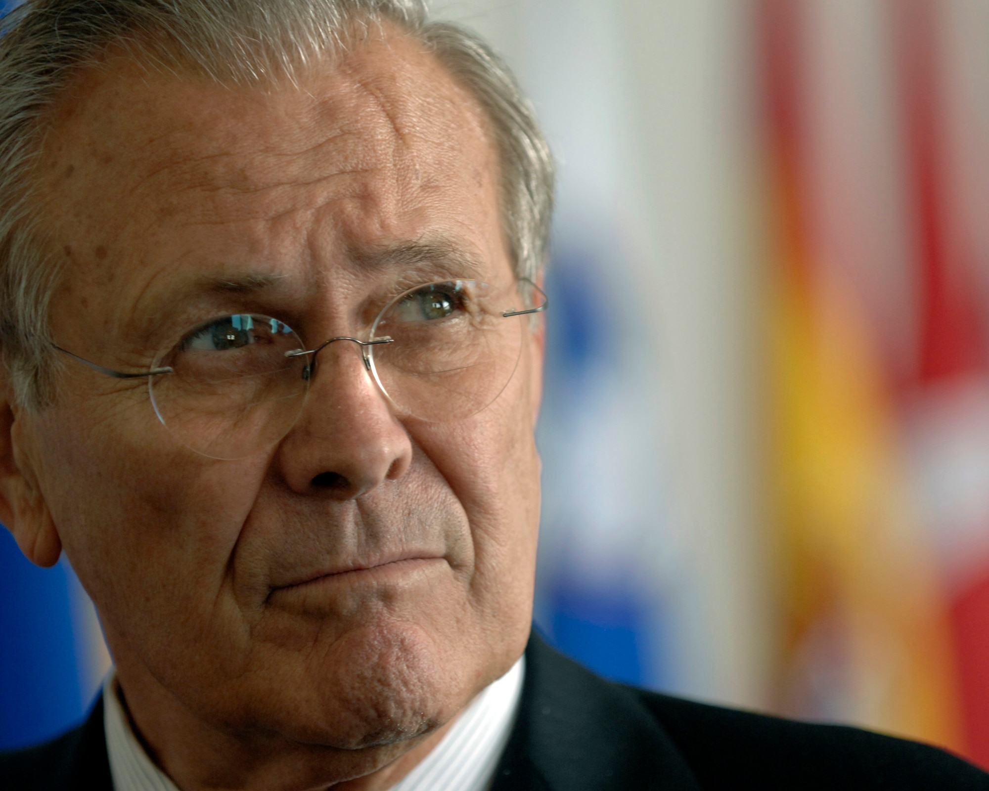 Secretary of Defense Donald H. Rumsfeld listens to a reporters question during a press meeting, while in Portoroz, Slovenia, Sept. 29, 2006. Secretary Rumsfeld is visiting Slovenia to attend the NATO Defense Ministerial and conduct bilateral discussions with Slovenian leaders. Defense Dept. Photo by James Bowman.