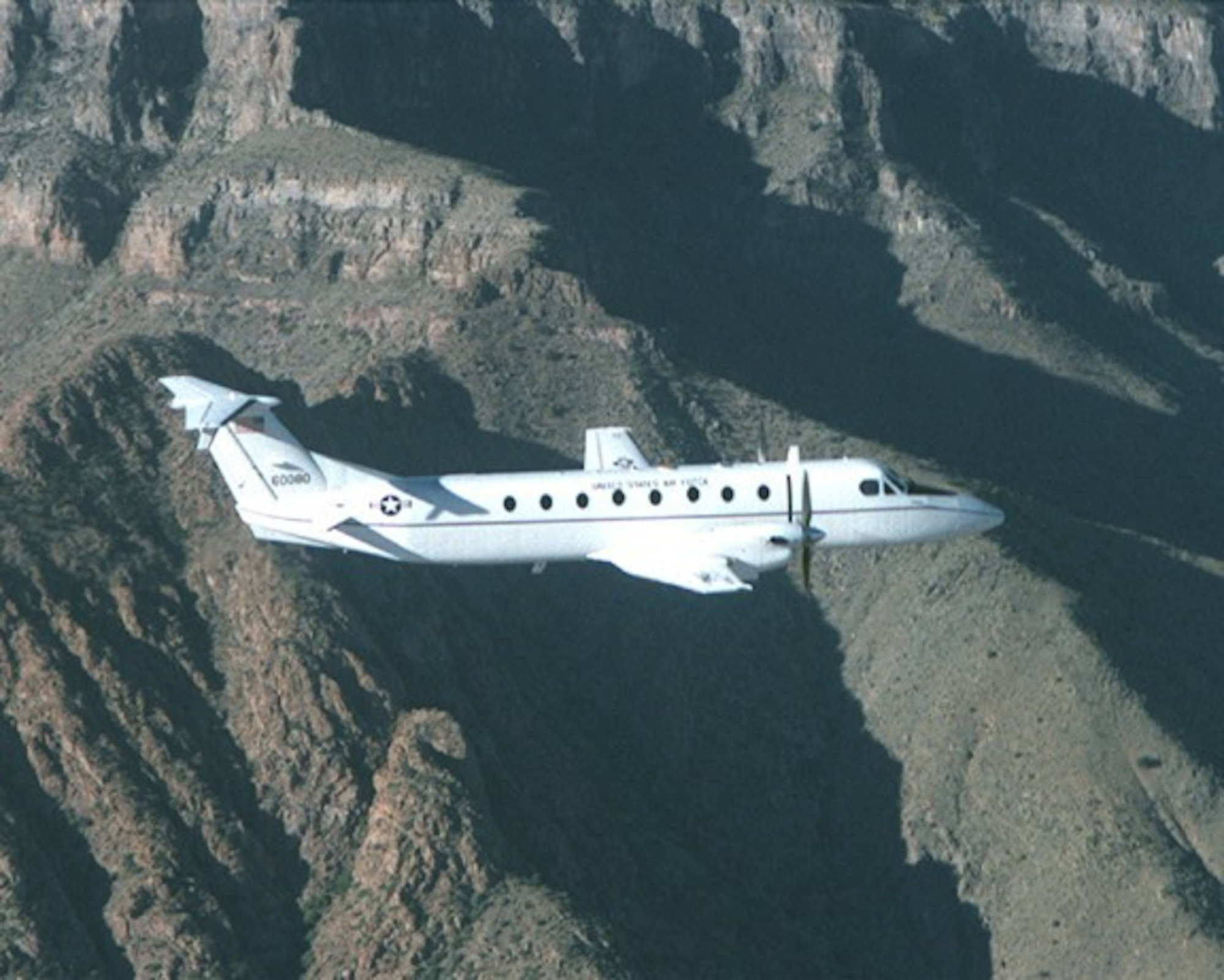 586 FLTS's C12J.  The C-12J is a deployable test asset for off-station customer requirements as well as for flight test sorties at White Sands Missile Range (WSMR). 
