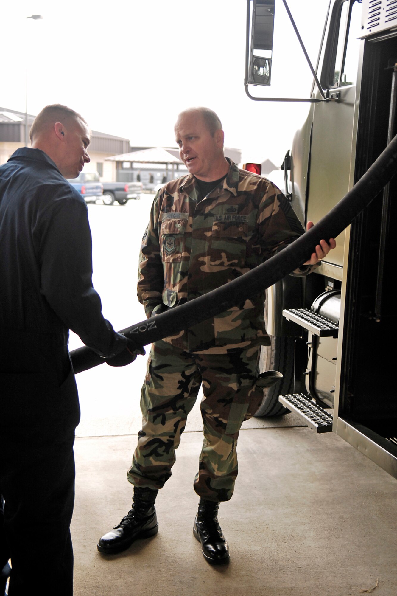 Congratulations to the 43rd Logistics Readiness Squadron Fuels Flight. The flight won the William N. Penton award for the Best Fuels Management Flight in Air Mobility Command and is now representing AMC in the Air Force's American Petroleum Institute Award. Senior Airman Eric Berry, 43rd LRS Fuels Management Flight, deomonstrates his duties to Chief Master Sgt. Joey Hudgins, AMC fuels functional manager and Penton Award evaluator.