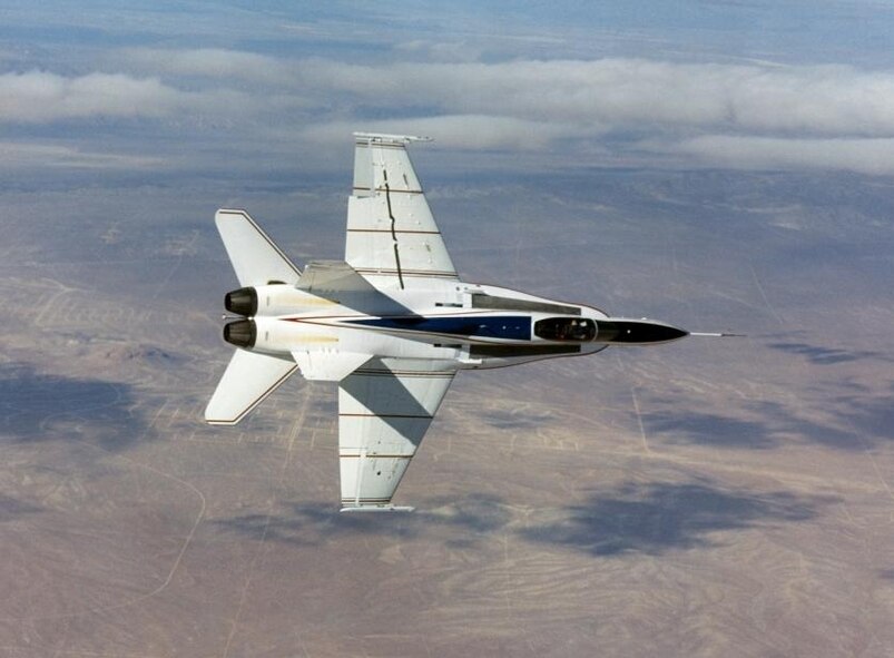 The X-53 proved Active Aeroelastic Wing Technology in full scale.  (Air Force photo by Jim Ross, NASA Dryden flight Research Center)
