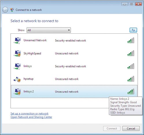 Two unprotected personal wireless computer networks are visible from the Nellis Air Force Base, Nev., main gate. Nellis security officials are encouraging everyone with a Wi-fi network to take the simple steps that will prevent hackers and others from getting access to personal information (U.S. Air Force graphic)