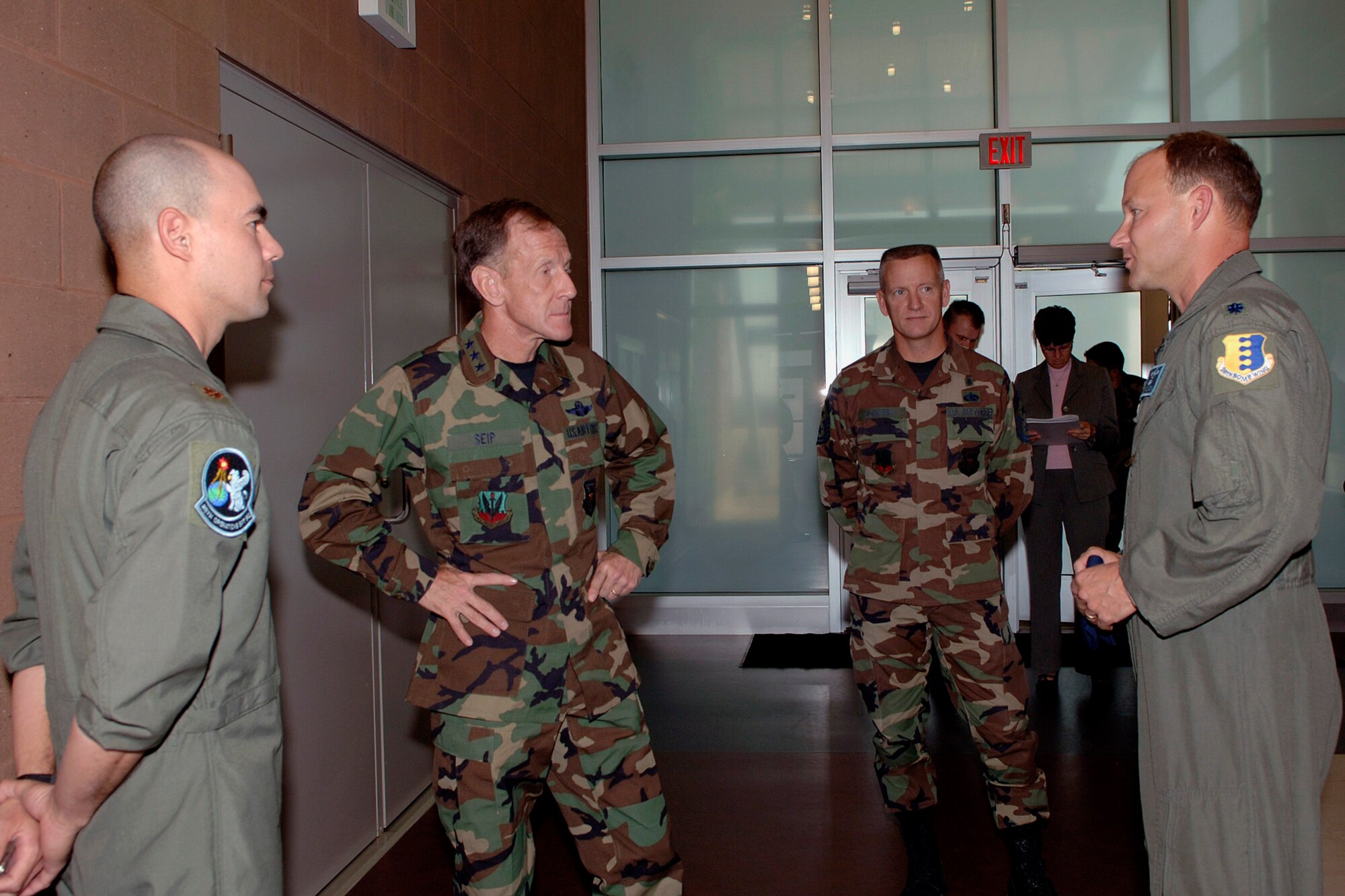 Lt. Gen. Norman Seip, commander, 12th Air Force and Air Forces Southern, visited with Ellsworth Airmen Aug. 30. General Seip toured the base and discussed current Air Force operations and provided guidance on where the Air Force is heading in the near future. 