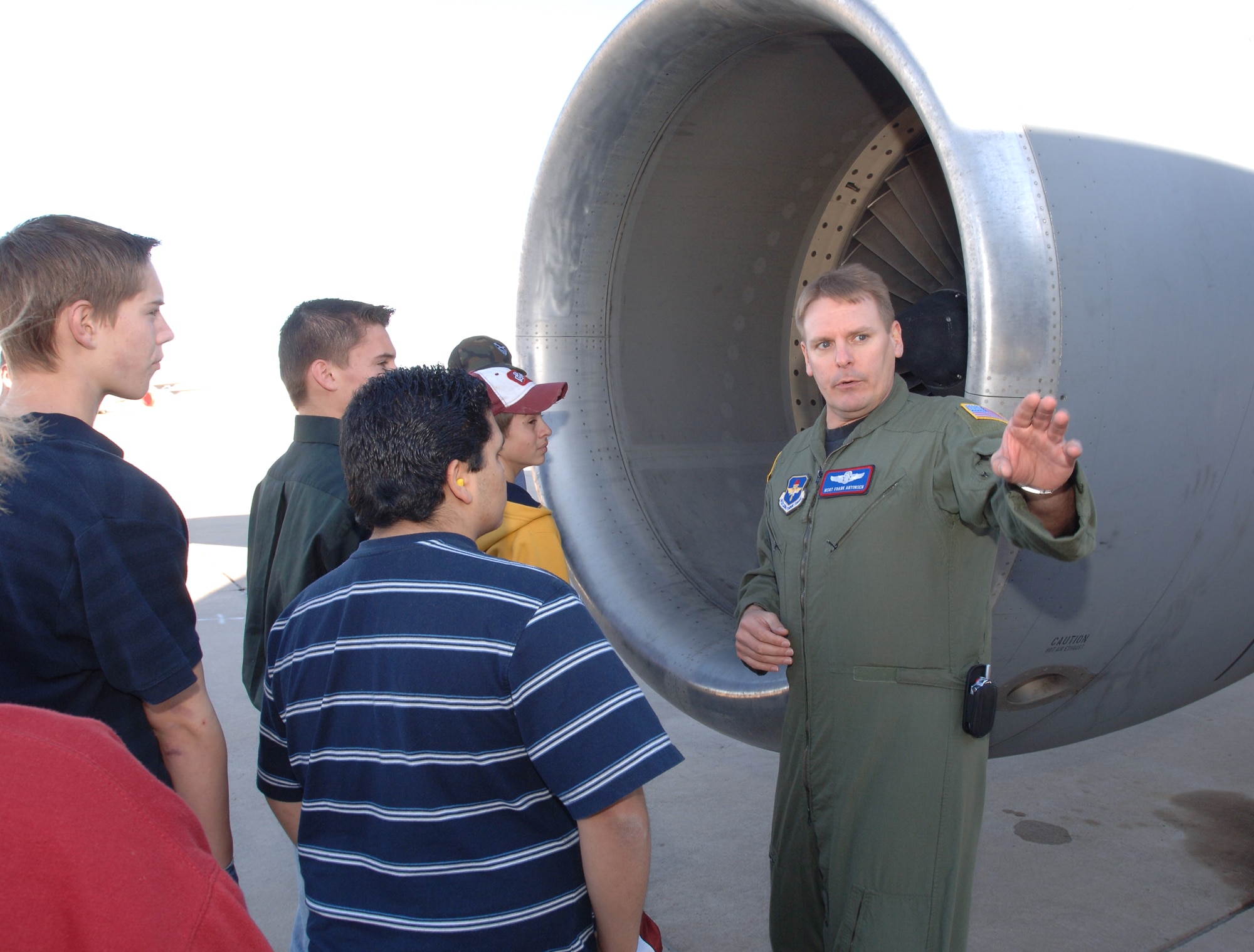 Master Sgt. Francis Antonsen explained the capabilities and mission of the KC-135  and talked about his military career.  (U.S. Air Force photo/Michael Fletcher)