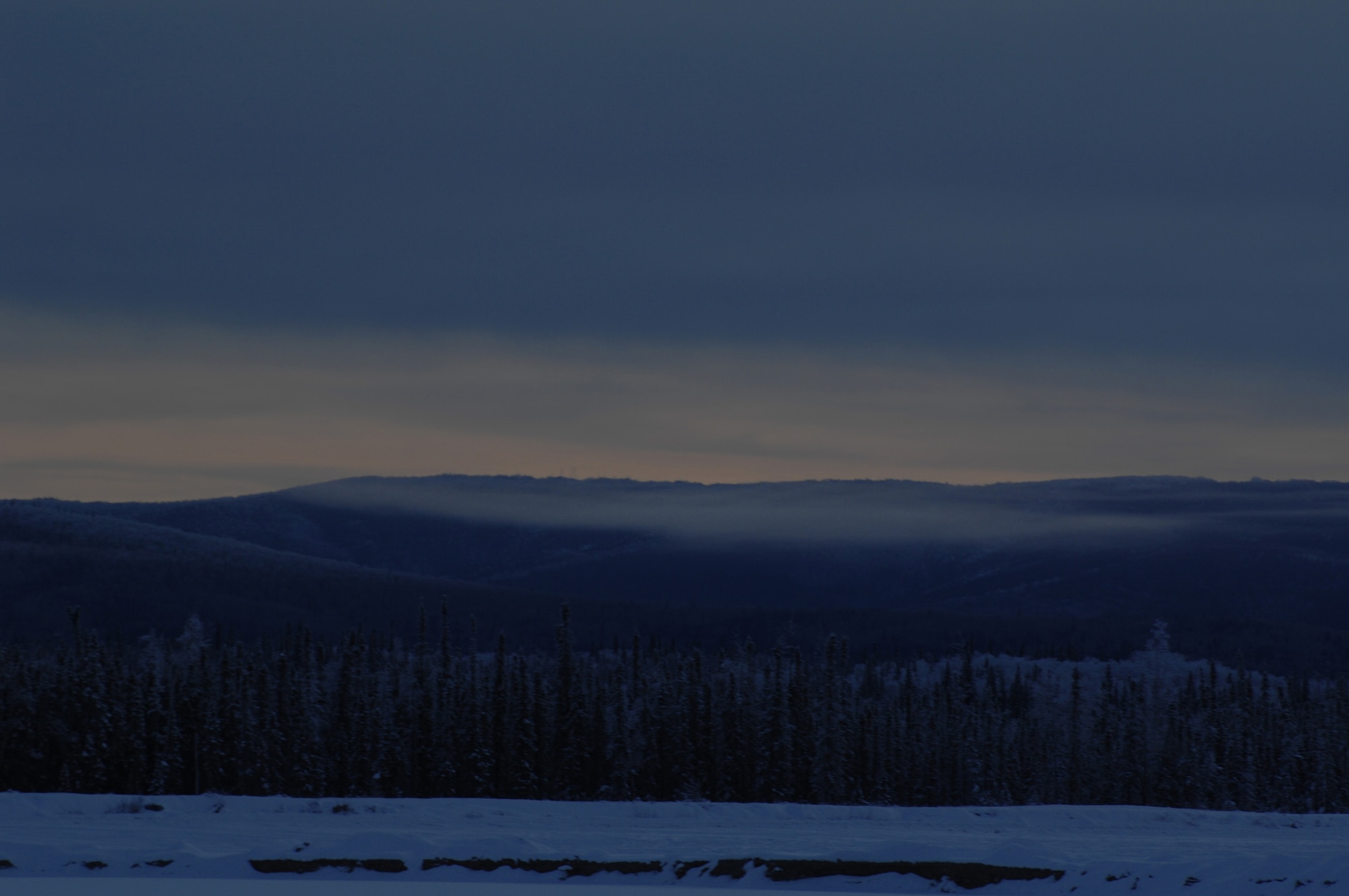 EIELSON AIR FORCE BASE, Alaska -- The sun rises over Eielson Air Force Base on Dec 21 which marks the Winter Solstice, the shortest day of the year. At Eielson Air Force Base the sun rose at 1052 and set at 1441 today resulting in a total of 3 hours and 49 minutes from sun up to sun down. This night will be extra dark due to the moon being completely below the horizon all day resulting in 0% moonlight illumination.
(U.S. Air Force Photo by Staff Sgt Joshua Strang)