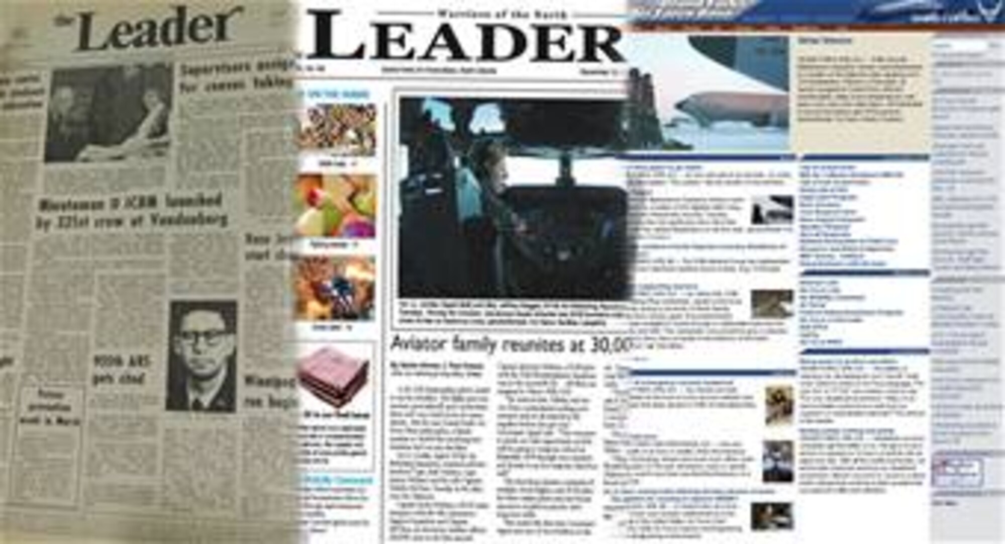 This illustrates the past, present and future of The Leader. The Grand Forks Air Force Base newspaper has been published for 41 years. Dec. 22 was the last printed newspaper of the Leader. The publication will transition into an online newsletter beginning Jan. 4. (photo illustration/Tech. Sgt. Rob Mims) 