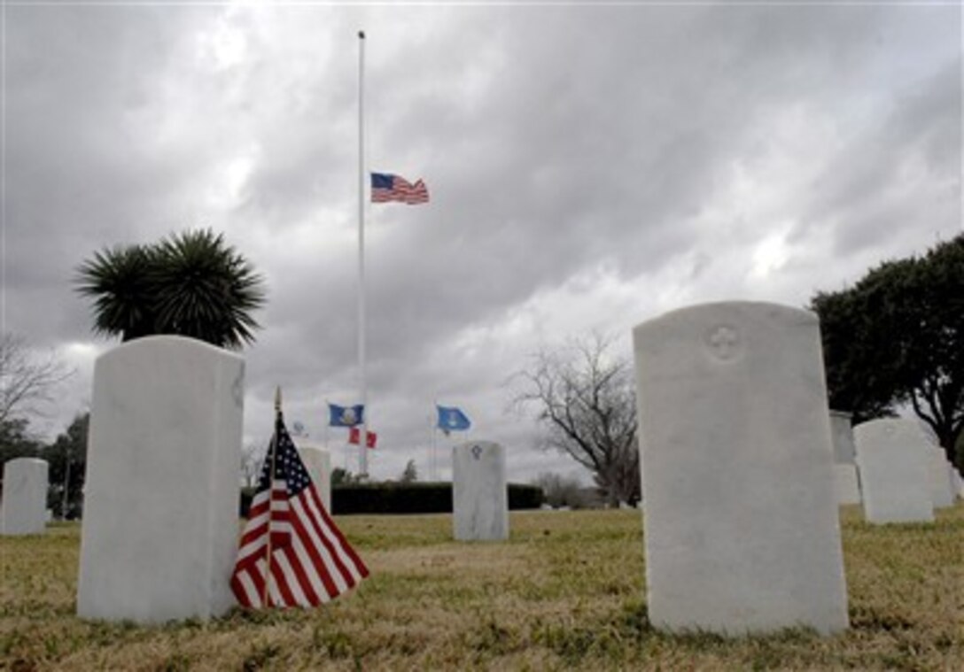 The U.S. flag flies at half staff at Fort Sam Houston Cemetery in San Antonio, Texas, Dec. 28, 2006 in honor of former President Gerald R. Ford who died Dec. 26.