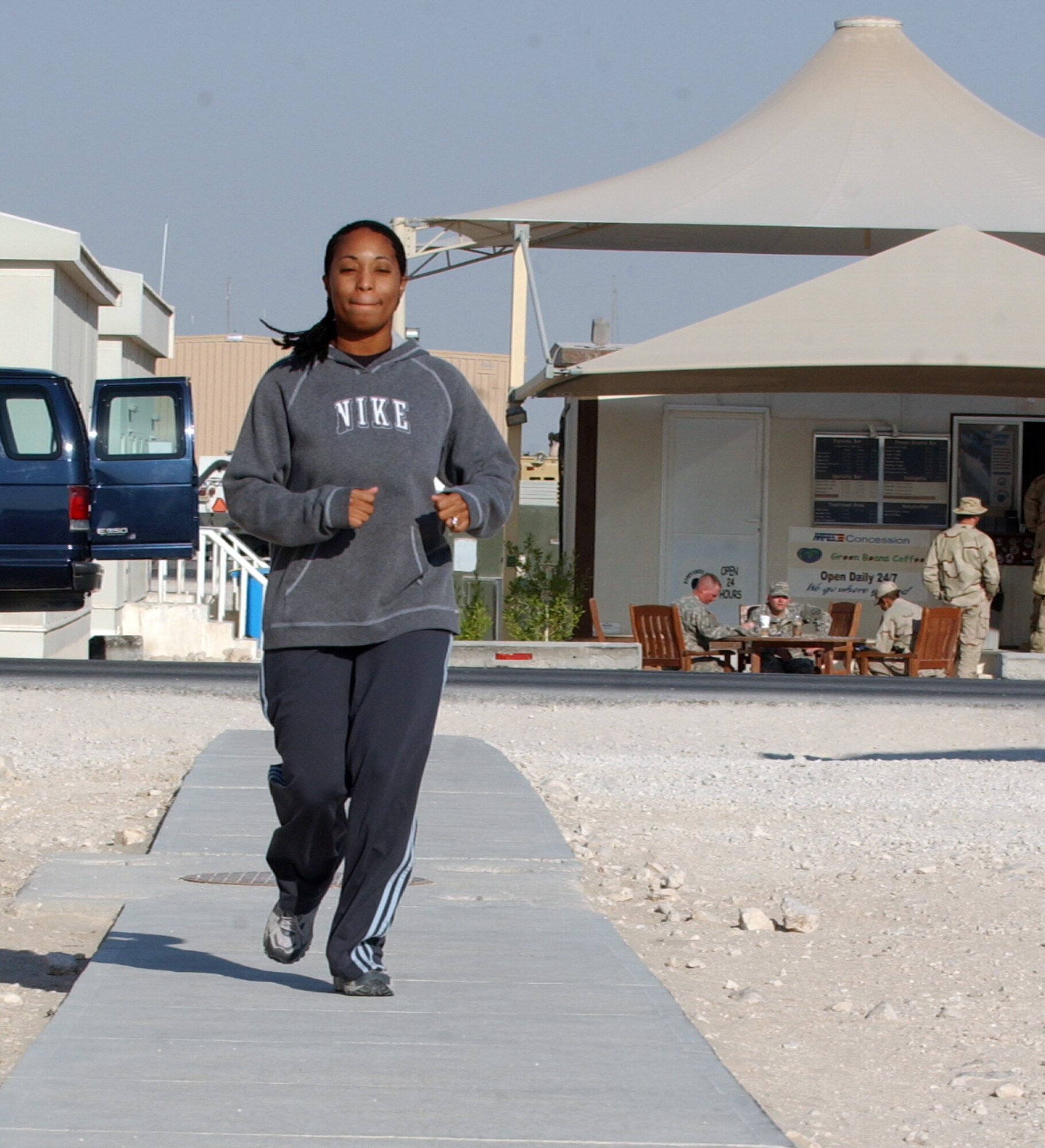 SOUTHWEST ASIA (AFPN) -- Tech. Sgt. Andrea Allen runs 3 miles during her deployment. She is with the 379th Air Expeditionary Wing's safety office at a forward-deployed location. The 3-mile run is a goal she made when she first arrived here. (U.S. Air Force photo by Staff Sgt. Joshua Strang)

 
