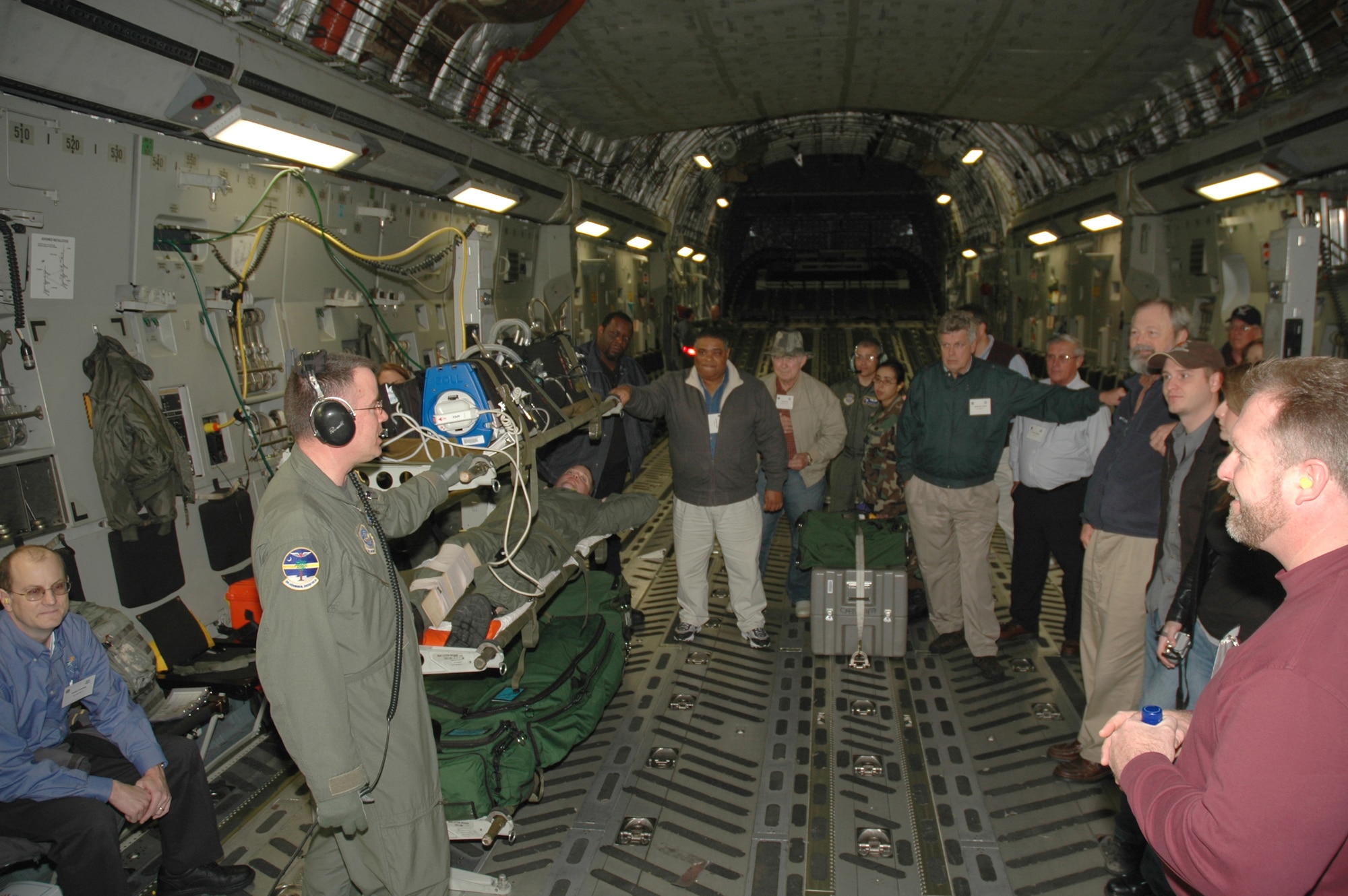 Members of the 315th Aeromedical Evacuation Squadron give a demonstration to South Carolina clergy members during the 315th Airlift Wing's clergy day. (Photo by 1st Lt. Wayne Capps, USAFR)