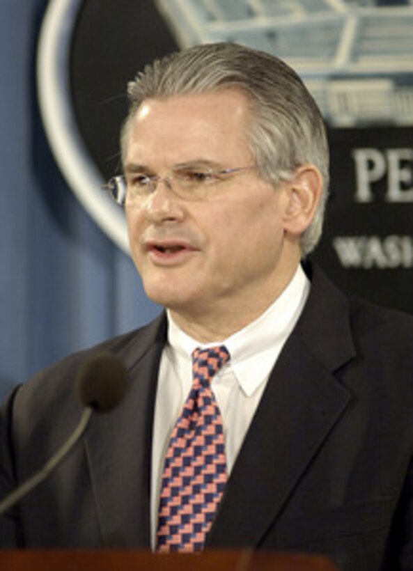 Deputy Under Secretary of Defense for Policy Ryan Henry briefs reporters in the Pentagon on some of the key findings contained in the Quadrennial Defense Review on Feb. 3, 2006. The review looks at developing trends in the global security situation and recommends courses of action to be followed by the Department of Defense to effectively meet the challenges ahead. 