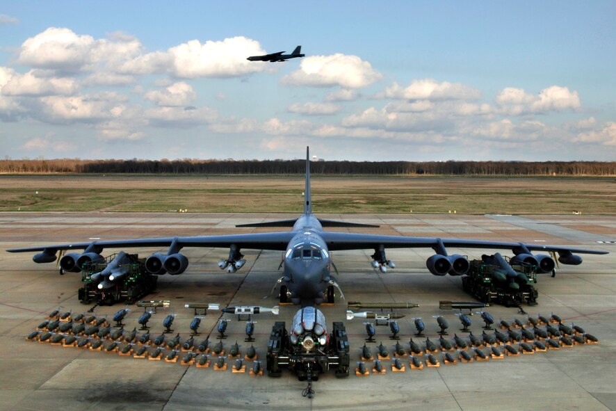 BARKSDALE AIR FORCE BASE, La. (AFPN) -- Munitions on display show the full capabilities of the B-52 Stratofortress. (U.S. Air Force photo by Tech. Sgt. Robert J. Horstman)