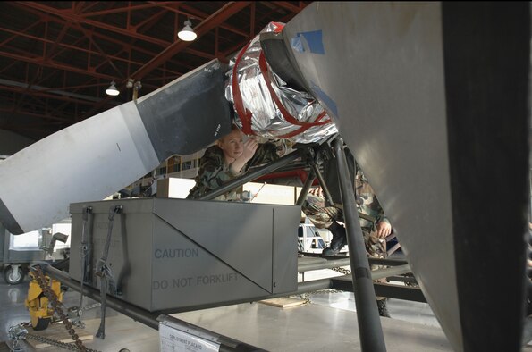 Senior Airman Angela Wuest, an aerospace propulsion technician with the 403rd Maintenance Squadrons engine shop, prepares a C-130H model propeller for shipment to another unit. The 403rd Wing has officially transitioned to the C-130J-30 and WC-130J. All of the H-models have been or will soon be re-allocated to other units along with the inventory of spare parts. 