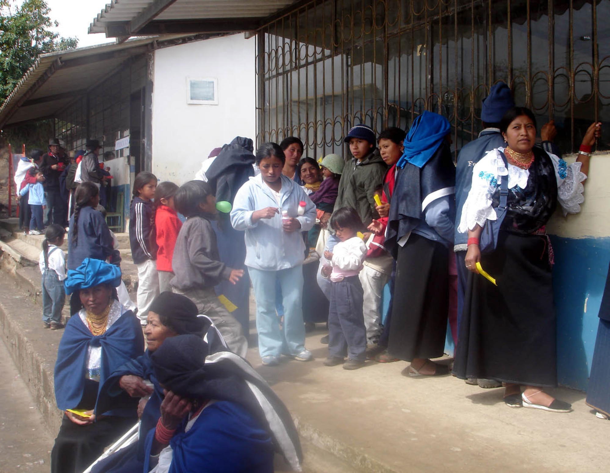 OTAVALO, Ecuador (AFPN) -- A group of Ecuadorian Indians wait in line to visit the dental clinic Feb. 7. Air Force teams from the U.S. and Ecuador treated more than 7,000 patients during the 10-day medical readiness exercise that ended Feb. 9. (U.S. Air Force photo by Capt. Kim Melchor) 
