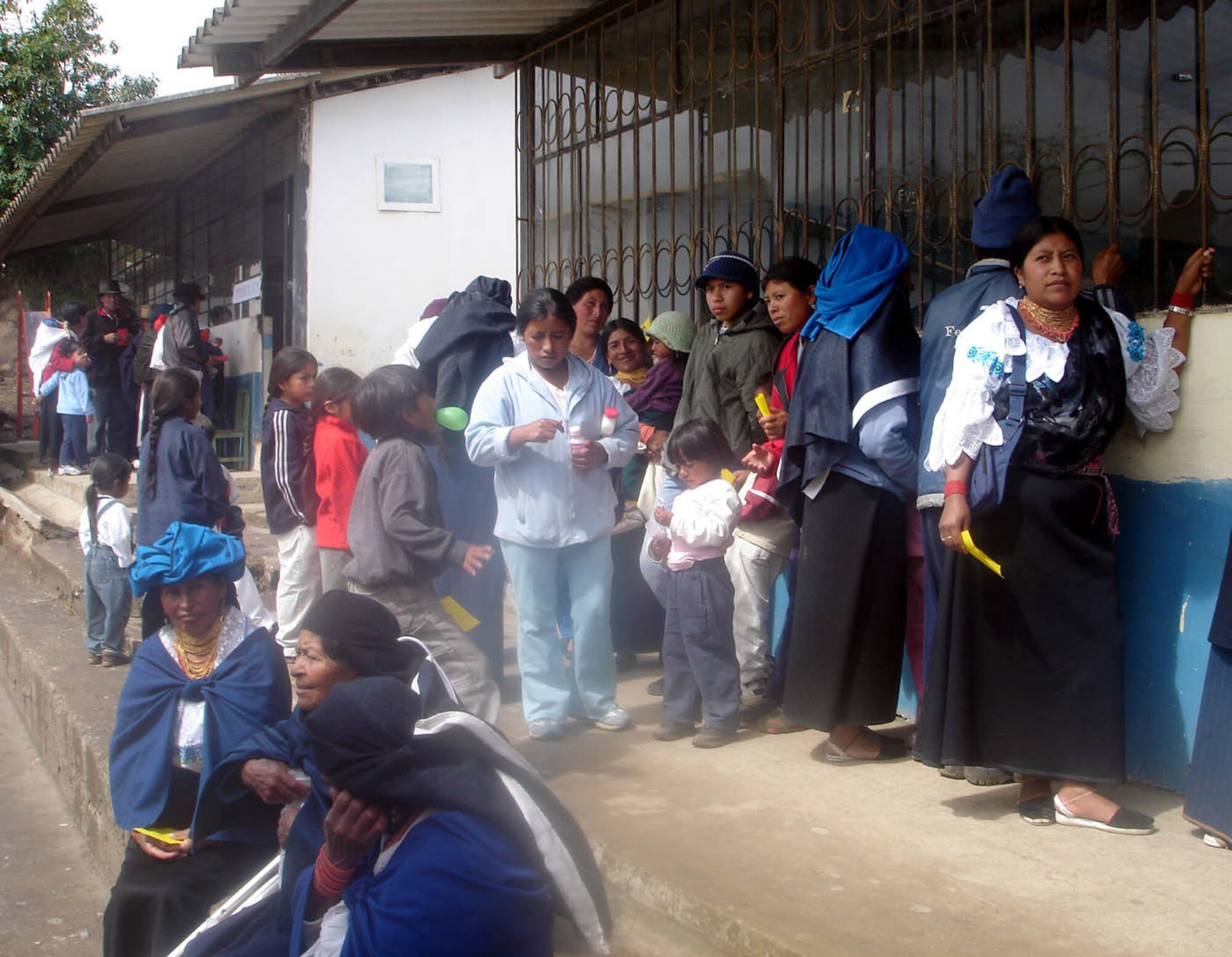 OTAVALO, Ecuador (AFPN) -- A group of Ecuadorian Indians wait in line to visit the dental clinic Feb. 7. Air Force teams from the U.S. and Ecuador treated more than 7,000 patients during the 10-day medical readiness exercise that ended Feb. 9. (U.S. Air Force photo by Capt. Kim Melchor) 
