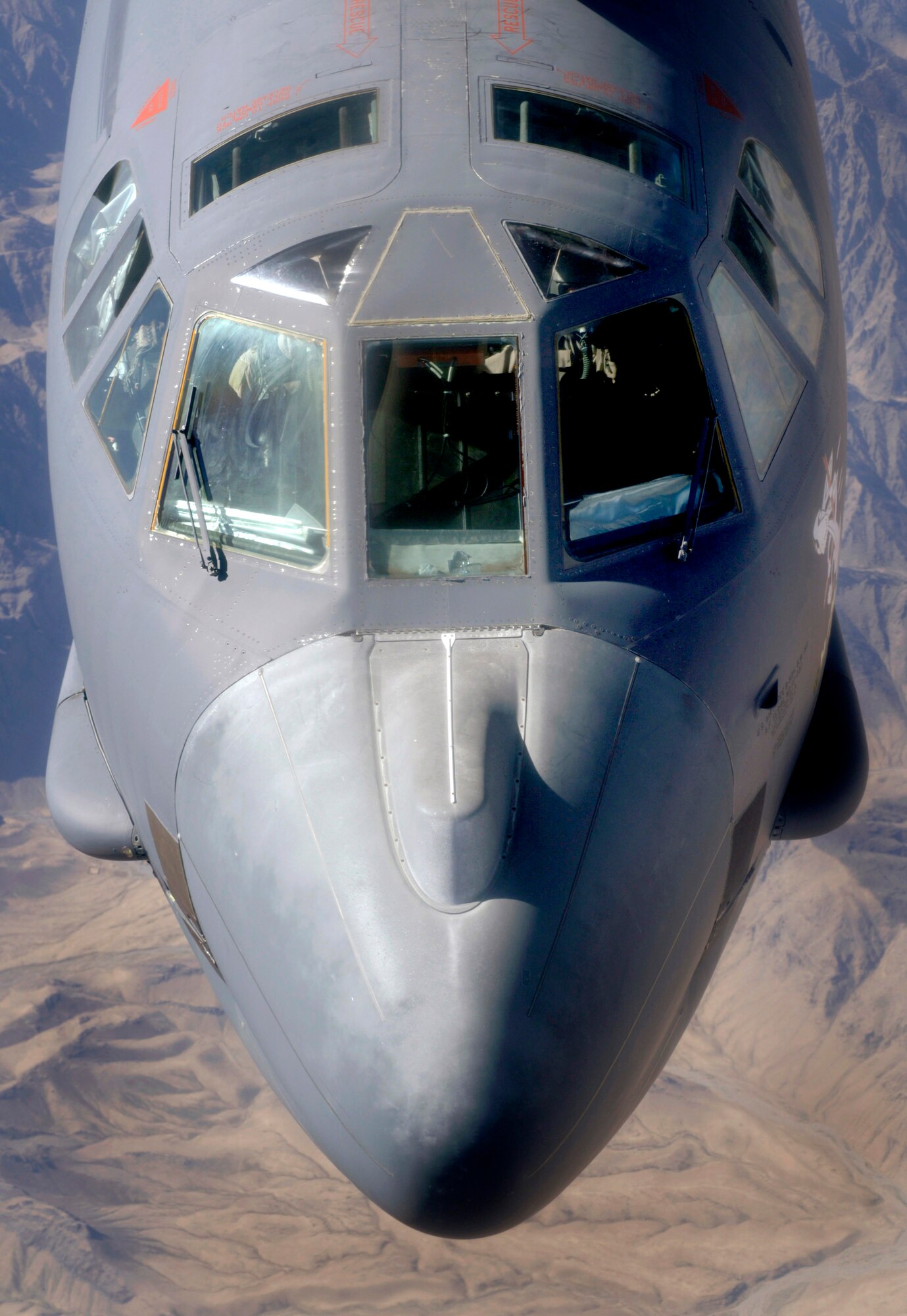 OVER AFGHANISTAN (AFPN) -- A B-52 Stratofortress bomber refuels during a close-air-support mission. The KC-135 Stratotanker transfers fuel to the bomber at about 16 gallons per second. The bomber is from the 2nd Bomb Wing at Barksdale Air Force Base, La. (U.S. Air Force photo by Master Sgt. Lance Cheung)
