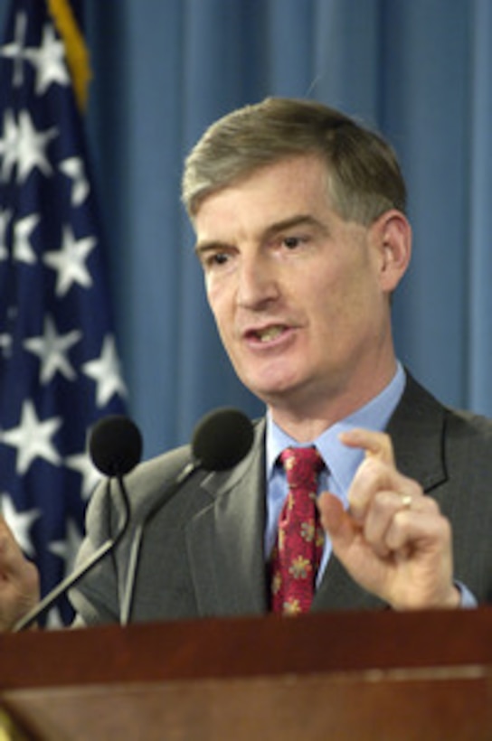 Under Secretary of Defense for Acquisition, Technology and Logistics Ken Krieg discusses the Quadrennial Defense Review during a Pentagon press briefing on Feb. 10, 2006. 