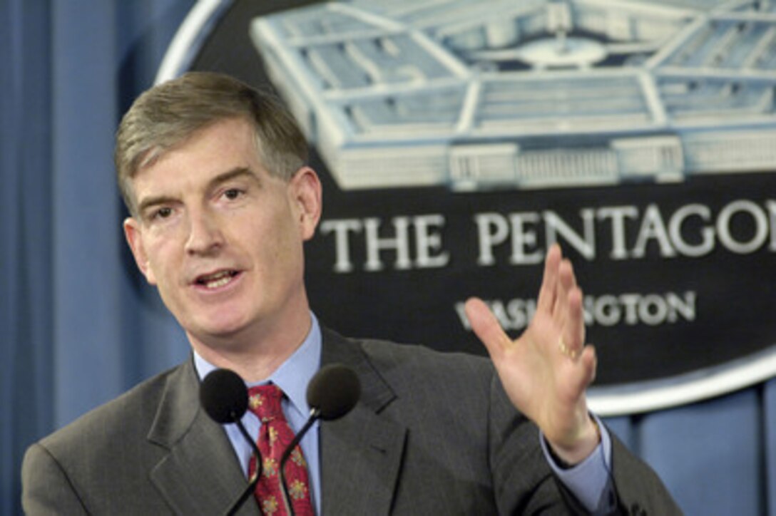 Under Secretary of Defense for Acquisition, Technology and Logistics Ken Krieg talks about the Quadrennial Defense Review during a Pentagon press briefing on Feb. 10, 2006. 