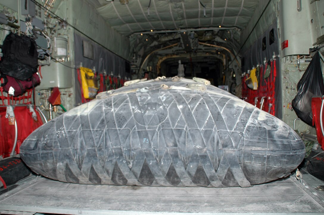 SOUTHWEST ASIA (AFPN) -- A filled 3,000 gallon fuels bladder, on board a C-130 Hercules is ready to be delivered downrange. (U.S. Air Force photo by Tech. Sgt. Veronica A. Aceveda)