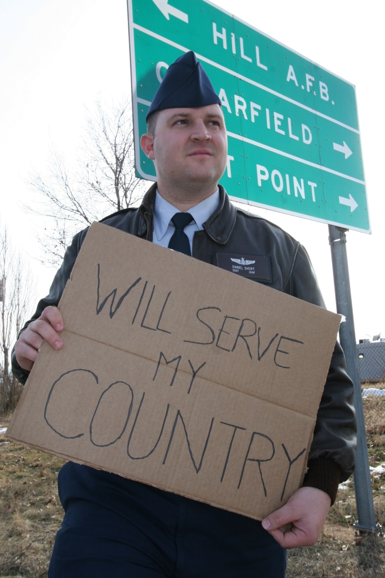 HILL AIR FORCE BASE, Utah - Staff Sgt. Daniel Short, a public affairs noncommissioned officer with the 368th Recruiting Squadron here, poses and reflects on how his life has changed since his experience as a homeless teenager. (Air Force photo by Jennifer Moore)

