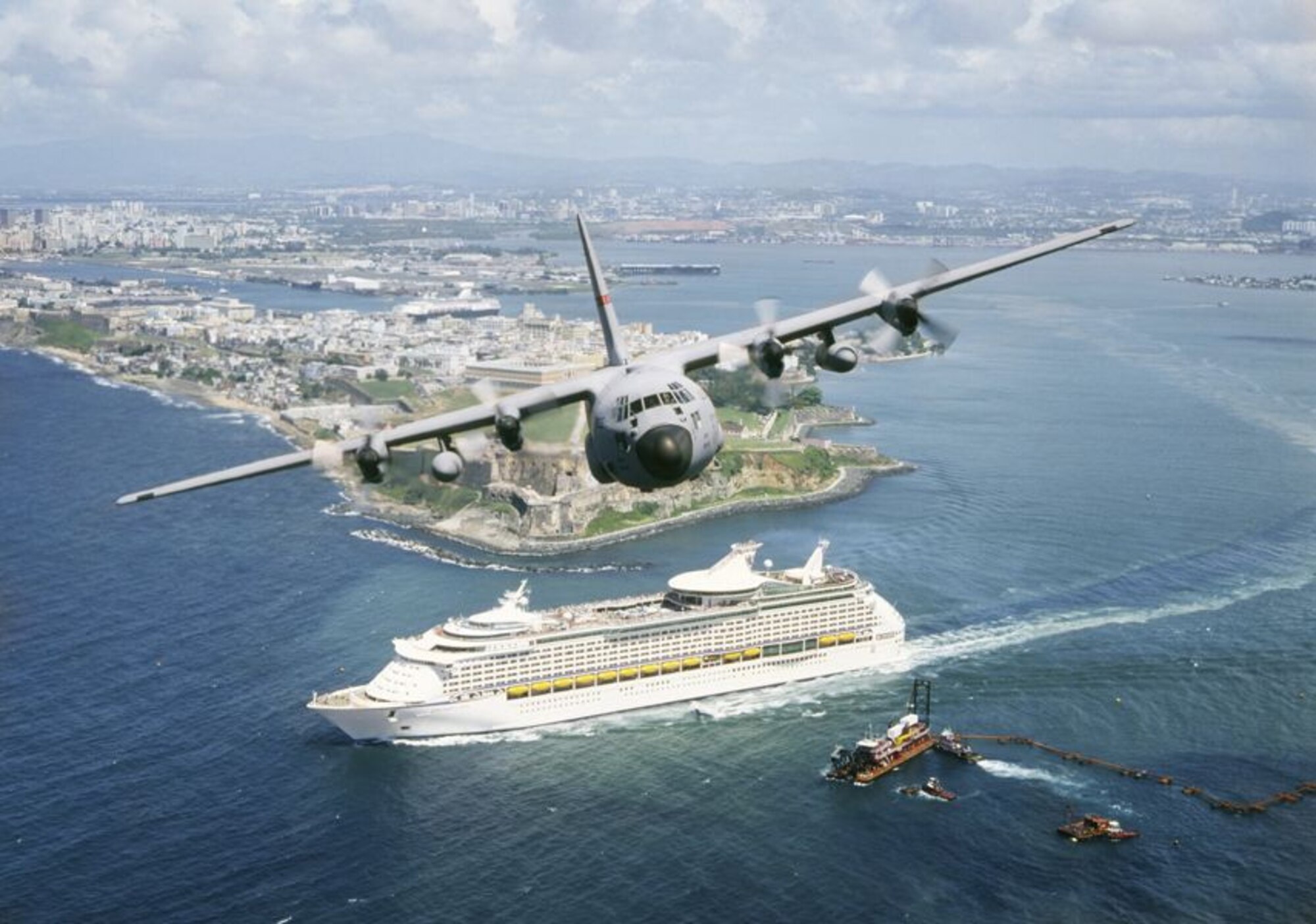 A C-130 takes off over Puerto Rico during CORONET OAK.