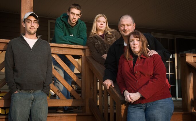 SCIO, N.Y. - From right, parents Deb and Dan on the back porch in Scio, N.Y., with their children Katelyn, 13, Kyle, 17, and Justin, 24.