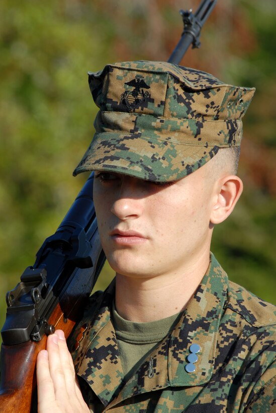 MARINE CORPS BASE CAMP LEJEUNE, N.C. ? Cadet Capt. Ryan Berger, 17, practices drill during the Camp Lejeune High School?s Junior Reserve Officer Training Corps Class.