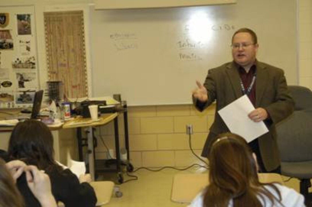 Retired Senior Master Sgt. Eric Combs, a ninth-grade history teacher at Fairborn High School, was named the 2005 Ohio Outstanding Teacher of the Year.  Sergeant Combs entered the profession through Troops to Teachers.  (Courtesy photo)
