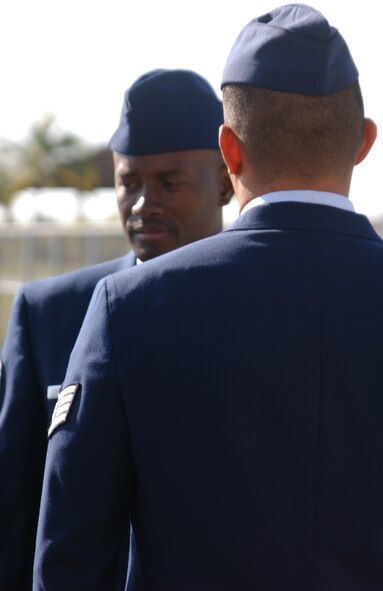 Airman of the 482nd Logistics Readiness Squadron take part in a uniform inspection at Homestead ARB, Fla.  Uniform inspections ensure that Airmen maintain professional standards, and it brings together unit members to establish a sense of comraderie (U.S. Air Force Reserve photo by Tech. Sgt. Paul Dean).