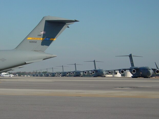A training mission, 17 mammoth C-17’s took off from Charleston Air Force Base, S.C. and flew over the city’s newest landmark, the Arthur Ravenel Bridge on their way to the record books. 