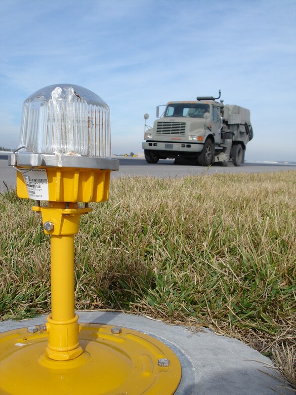 New runway lights at Homestead Air Reserve Base were installed to comply with new FAA and Air Force standards.  The lights will make it safer for pilots to perform night landings (U.S. Air Force Reserve photo by Dan Galindo).