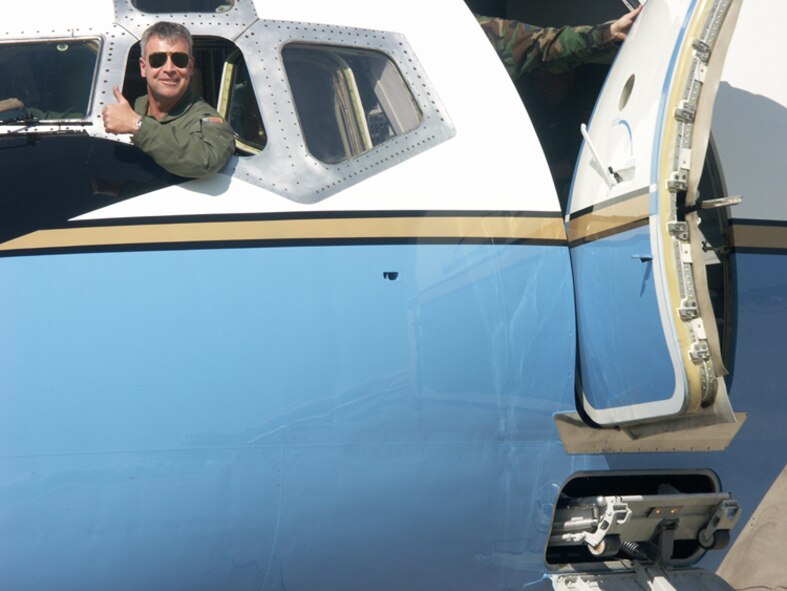 TOUCHDOWN!  A C-9C pilot touches down at Scott Air Force Base after a demanding cross-country mission.