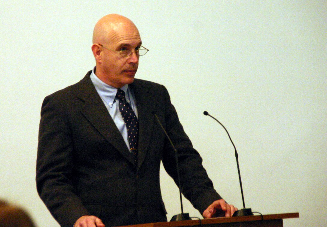 Navy Capt. John A. Perciballi, the Georgia Sustainment and Stability Operations Program U.S. Task Force medical officer, lectures at Tbilisi Medical University in Tbilisi, Republic of Georgia, Jan. 17. Perciballi was awarder and honorary doctorate degree for his lecture series on combat medicine by the TMU director. The GSSOP Task Force mission is to assist and enhance Georgia?s capability to sustain its contribution to the effort in Iraq.