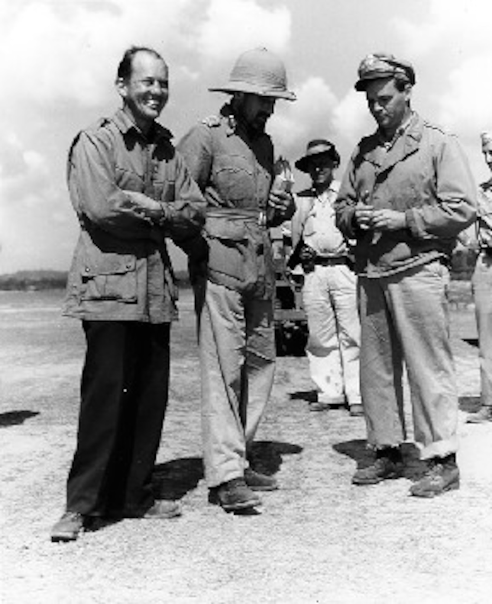 Colonels Allison and Cochran confer with British General Orde Wingate in India before Operation THURSDAY. Wingate’s concept of long-range penetration (LRP) proved to be successful when coupled with the capabilities of the 1 ACG. The ability to rapidly insert supplies, equipment, and fresh troops, as well as evacuate wounded was a major factor in the success of the Burma operations.