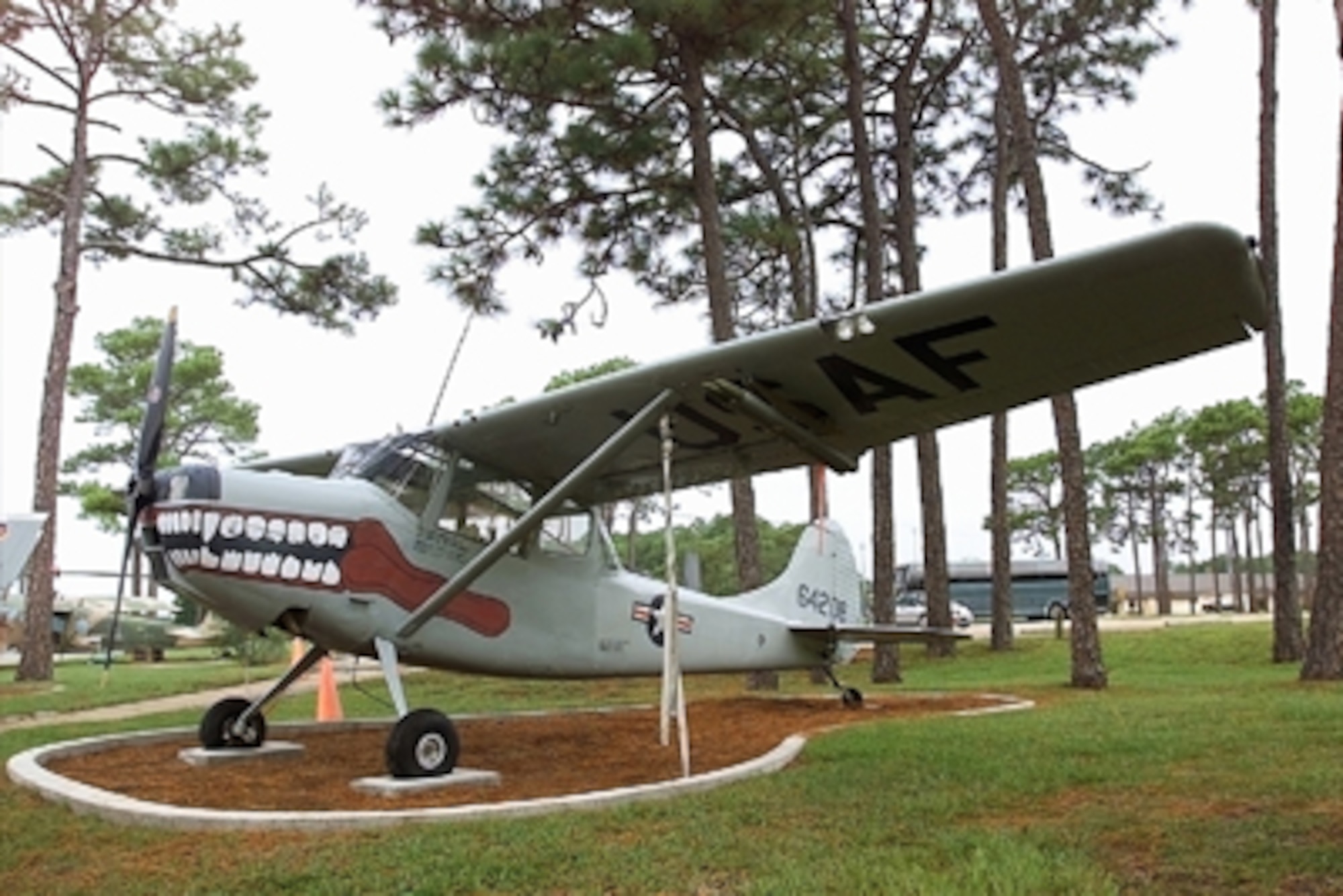 In 1950 Cessna won an Army design competition for a light, two-seat liaison and observation aircraft. They mated the wings and tail of one aircraft to a new fuselage with a large windowed "glasshouse" cabin and a 213 horsepower engine. The Army bought this L-19 Bird Dog which served in the Korean and Vietnam Wars.
