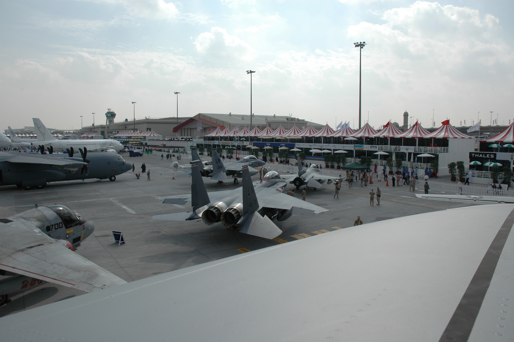 DUBAI, United Arab Emirates--The view of the U.S. parking area at the Dubai 2005 Air Show as seen from the top of a C-17 Globemaster III. (Photo by 1Lt Wayne Capps, USAFR)