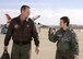 Lieutenant Gen. Terry Gabreski (right), Air Force Materiel Command vice commander, and Lt. Col. Dale Parsons, U.S. Air Force Test Pilot School director of special courses, discuss the general's F-16 mission during a Test Pilot School Senior Executive Short Course held Jan. 9 through 12 at Edwards Air Force Base, Calif. (Air Force photo by Chad Bellay)

