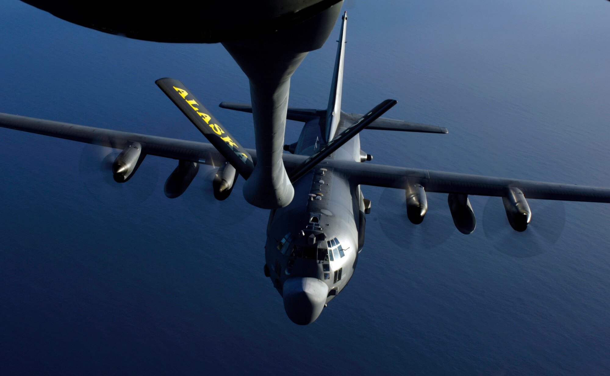 ANDERSEN AIR FORCE BASE, Guam (AFPN) -- An MC-130 Combat Talon approaches a KC-135 Stratotanker for refueling. The KC-135 is from the 168th Air Refueling Squadron, Alaska Air National Guard. The 168th is deployed to Andersen as part of the Air and Space Expeditionary Force rotations and is supporting all U.S. aircraft in the Pacific. (U.S. Air Force photo by Tech. Sgt. Shane A. Cuomo)