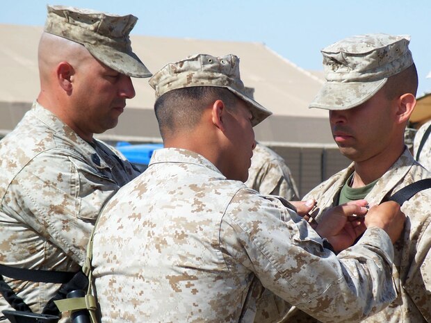 Lance Cpl. German A. Hoyos was the first Marine ever to be promoted here. The battalion is currently in the process of training, mentoring and supporting the Afghanistan National Police.